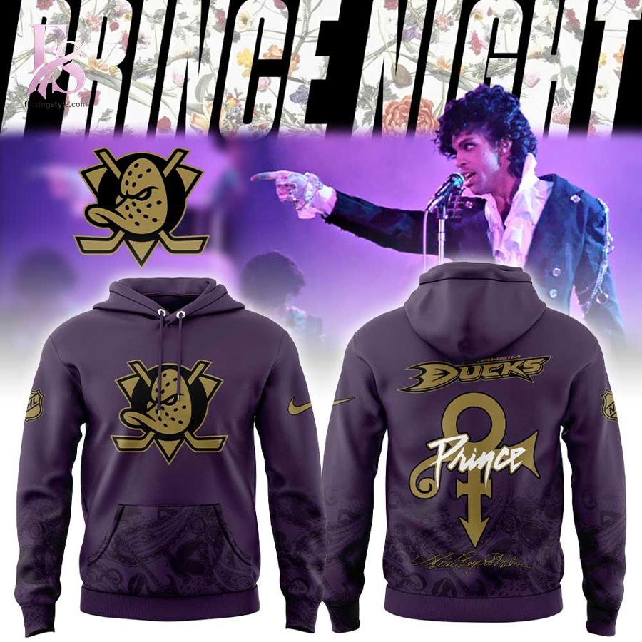 Modern fashion clothing displayed in Anaheim Ducks Prince Rogers Nelson Night 2026 Hoodie 1, designed for comfort, versatility, and effortless everyday style.