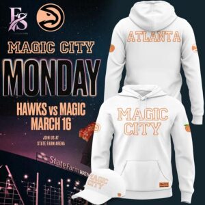 Casual outfit featuring Atlanta Hawks MAGIC CITY White Hoodie 1 with modern and comfortable design.