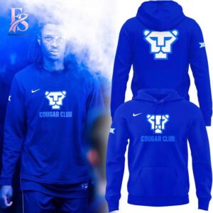 Detailed view of a fashionable apparel design in BYU Cougar Club Logo Hoodie 1, capturing the texture, colors, and stylish elements of the garment.