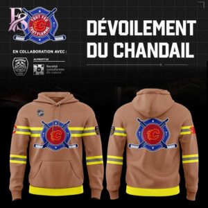 Detailed view of a fashionable apparel design in Calgary Flames Fire Safety Service Shirt 2, capturing the texture, colors, and stylish elements of the garment.