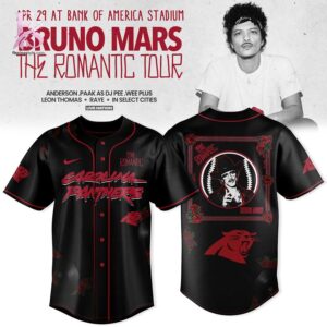 Detailed product image of Carolina Panthers x Bruno Mars The Romantic Tour 2026 Jersey 1 with eye-catching style and smooth finish.