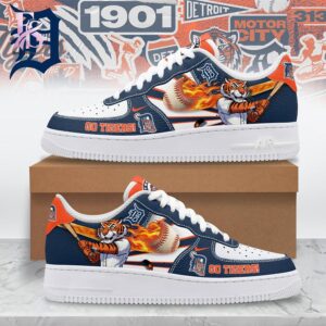 Modern fashion clothing displayed in Detroit Tigers mascot Air Force Shoes 1, designed for comfort, versatility, and effortless everyday style.
