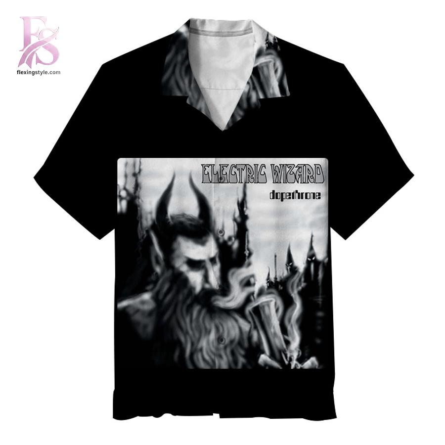 Unisex Hawaiian shirt designed with exotic floral motifs and comfortable relaxed silhouette – Electric Wizard dopethrone Hawaiian Shirt 1