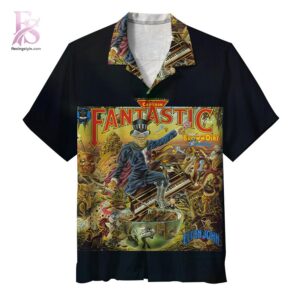 Trendy outfit showcased in Elton John Captain Fantastic and the Brown Dirt Cowboy Hawaiian Shirt 1, combining contemporary fashion style with premium materials for a standout appearance.