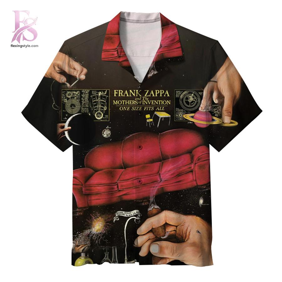 Unisex Hawaiian shirt designed with exotic floral motifs and comfortable relaxed silhouette – Frank Zappa One Size Fits All Album Hawaiian Shirt 1