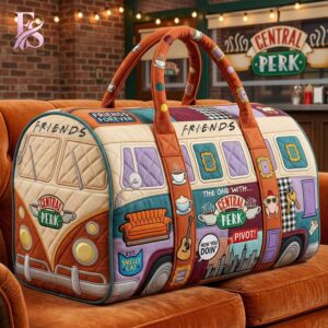 Trendy outfit showcased in Friends TV Series Quilted Duffle Bag 1, combining contemporary fashion style with premium materials for a standout appearance.