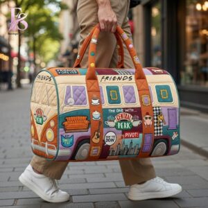 Trendy outfit showcased in Friends TV Series Quilted Duffle Bag 2, combining contemporary fashion style with premium materials for a standout appearance.