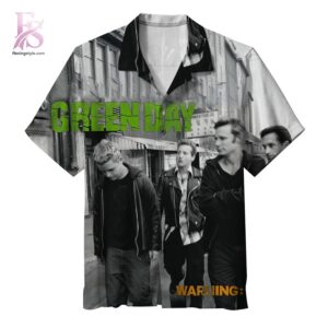 Lightweight tropical Hawaiian shirt with vibrant colors and classic camp collar design – Green Day Warning 2026 Hawaiian Shirt 1