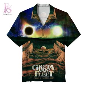 Unisex Hawaiian shirt designed with exotic floral motifs and comfortable relaxed silhouette – Greta Van Fleet Anthem of the Peaceful Army Hawaiian Shirt 1