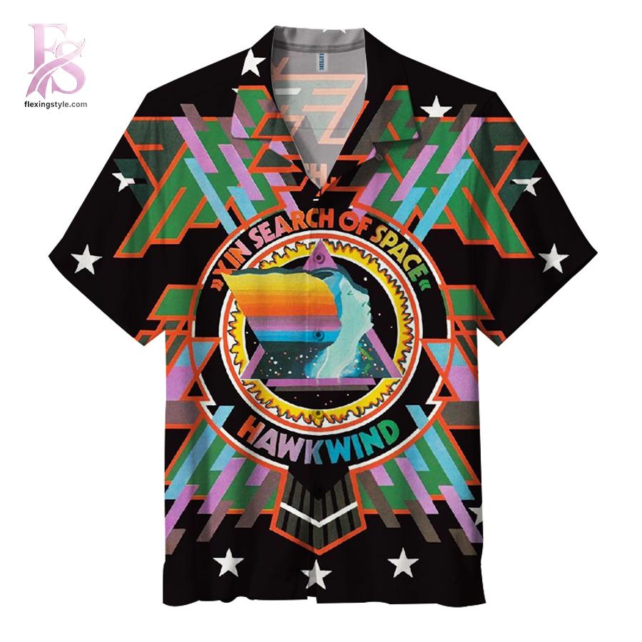 Beach-ready Hawaiian shirt with all-over tropical print and soft premium fabric – Hawkwind In Search of Space Hawaiian Shirt 1