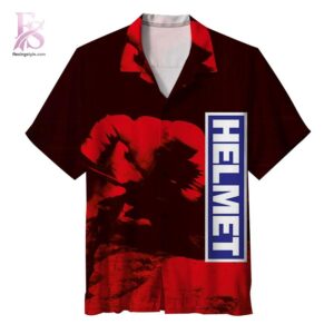 Contemporary unisex fashion design displayed in Helmet The holy grail of alternative rock Hawaiian Shirt 1 ideal for casual and urban wear