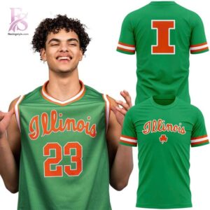 Detailed view of a fashionable apparel design in Illinois Basketball Luck of the Illini Luck of the Illini Shirt 1, capturing the texture, colors, and stylish elements of the garment.