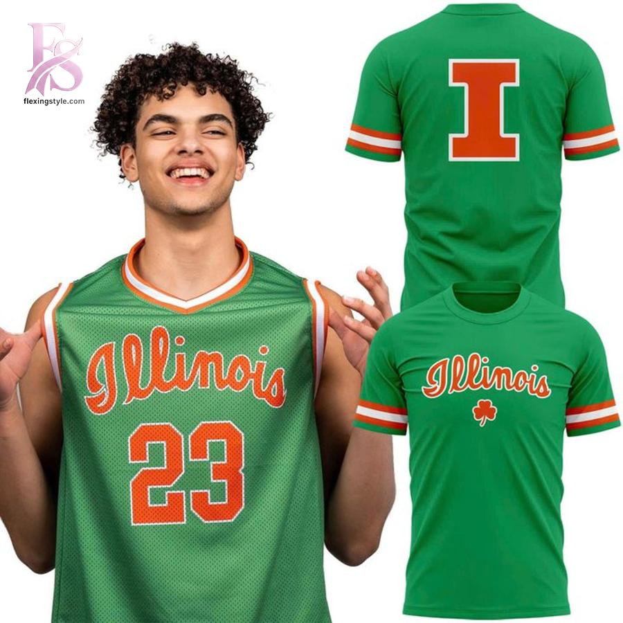 Detailed view of a fashionable apparel design in Illinois Basketball Luck of the Illini Luck of the Illini Shirt 1, capturing the texture, colors, and stylish elements of the garment.