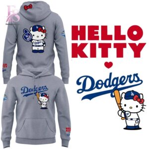 Trendy outfit showcased in Los Angeles Dodgers HELLO KITTY Hoodie 1, combining contemporary fashion style with premium materials for a standout appearance.