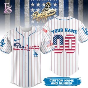 Detailed product image of Los Angeles Dodgers US Flag Baseball Jersey 1 with eye-catching style and smooth finish.