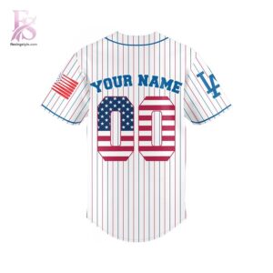 Detailed product image of Los Angeles Dodgers US Flag Baseball Jersey 3 with eye-catching style and smooth finish.