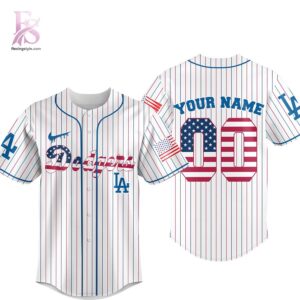 Detailed product image of Los Angeles Dodgers US Flag Baseball Jersey 4 with eye-catching style and smooth finish.