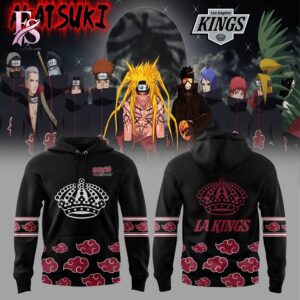 Detailed view of a fashionable apparel design in Los Angeles Kings Naruto Anime 2026 Akatsuki Shirt 2, capturing the texture, colors, and stylish elements of the garment.