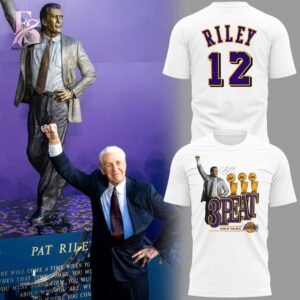 Detailed view of a fashionable apparel design in Los Angeles Lakers 3Peat Team of the 80s Pat Riley Hoodie 2, capturing the texture, colors, and stylish elements of the garment.