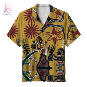 Beach-ready Hawaiian shirt with all-over tropical print and soft premium fabric – Midnight Oil Earth and Sun and Moon Hawaiian Shirt 1
