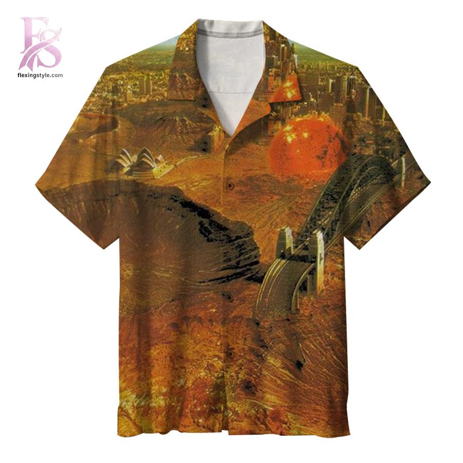 Stylish short-sleeve Hawaiian shirt ideal for summer parties and vacation outfits – Midnight Oil Red Sails in the Sunset Hawaiian Shirt 1