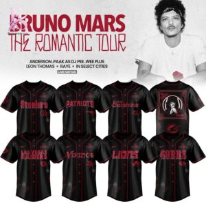 Clear product photo of NFL x Bruno Mars The Romantic Tour 2026 Baseball Jersey 1 showing a stylish design and comfortable everyday look.