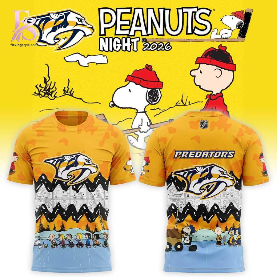 Stylish fashion piece featured in Nashville Predators Peanuts Night 2026 Shirt 1, highlighting modern design, comfortable fabric, and a trendy look perfect for everyday wear.