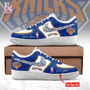 Elegant everyday fashion essential presented in New York Knicks Nike Air Force 1 1 suitable for relaxed and smart casual outfits