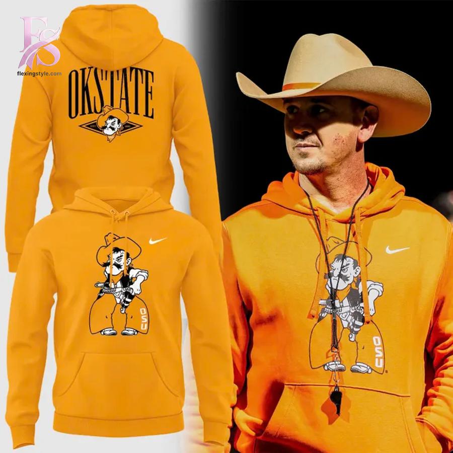 Casual outfit featuring Oklahoma State Cowboys Football Throwback Mascot Hoodie 1 with modern and comfortable design.
