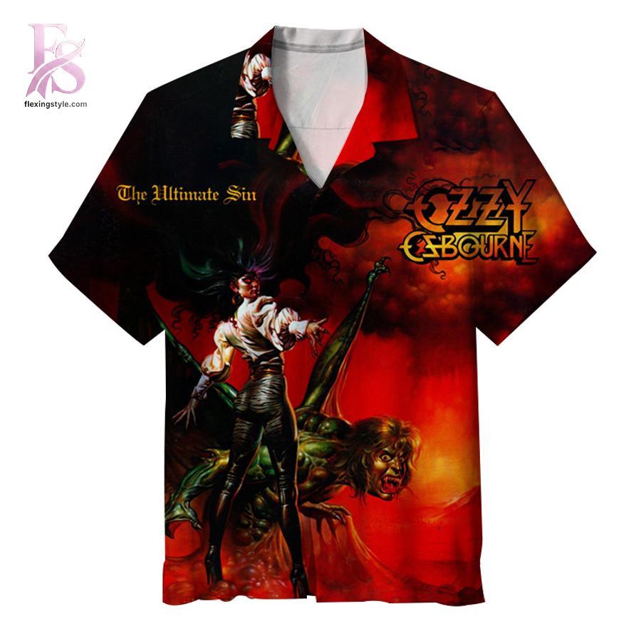 Stylish short-sleeve Hawaiian shirt ideal for summer parties and vacation outfits – Ozzy Osbourne The Ultimate Sin Hawaiian Shirt 1
