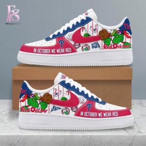 Modern fashion clothing displayed in Philadelphia Phillies In octorber we wear red Nike Air Force 1 1, designed for comfort, versatility, and effortless everyday style.