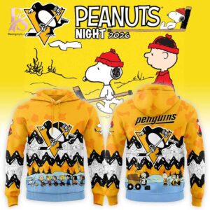 Casual outfit featuring Pittsburgh Penguins Peanuts Night 2026 Hoodie 1 with modern and comfortable design.