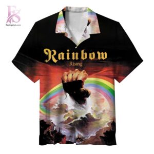 Unisex Hawaiian shirt designed with exotic floral motifs and comfortable relaxed silhouette – Rainbow Rising Hawaiian Shirt 1