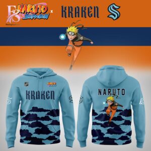 Detailed view of a fashionable apparel design in Seattle Kraken NARUTO Night 2026 Shirt 2, capturing the texture, colors, and stylish elements of the garment.