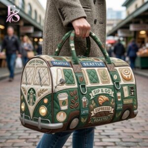 Casual outfit featuring Starbucks Coffee Quilted Duffle Bag 2 with modern and comfortable design.