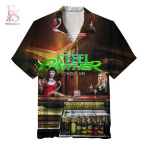 Beach-ready Hawaiian shirt with all-over tropical print and soft premium fabric – Steel Panther Lower the Bar Album Hawaiian Shirt 1