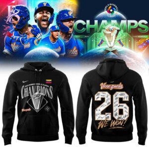 Bring new energy to your look with Team Beisbol Venezuela 2026 World Baseball Classic Champions Black Hoodie 1.