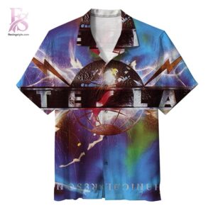 Beach-ready Hawaiian shirt with all-over tropical print and soft premium fabric – Tesla Mechanical Resonance Hawaiian Shirt 1