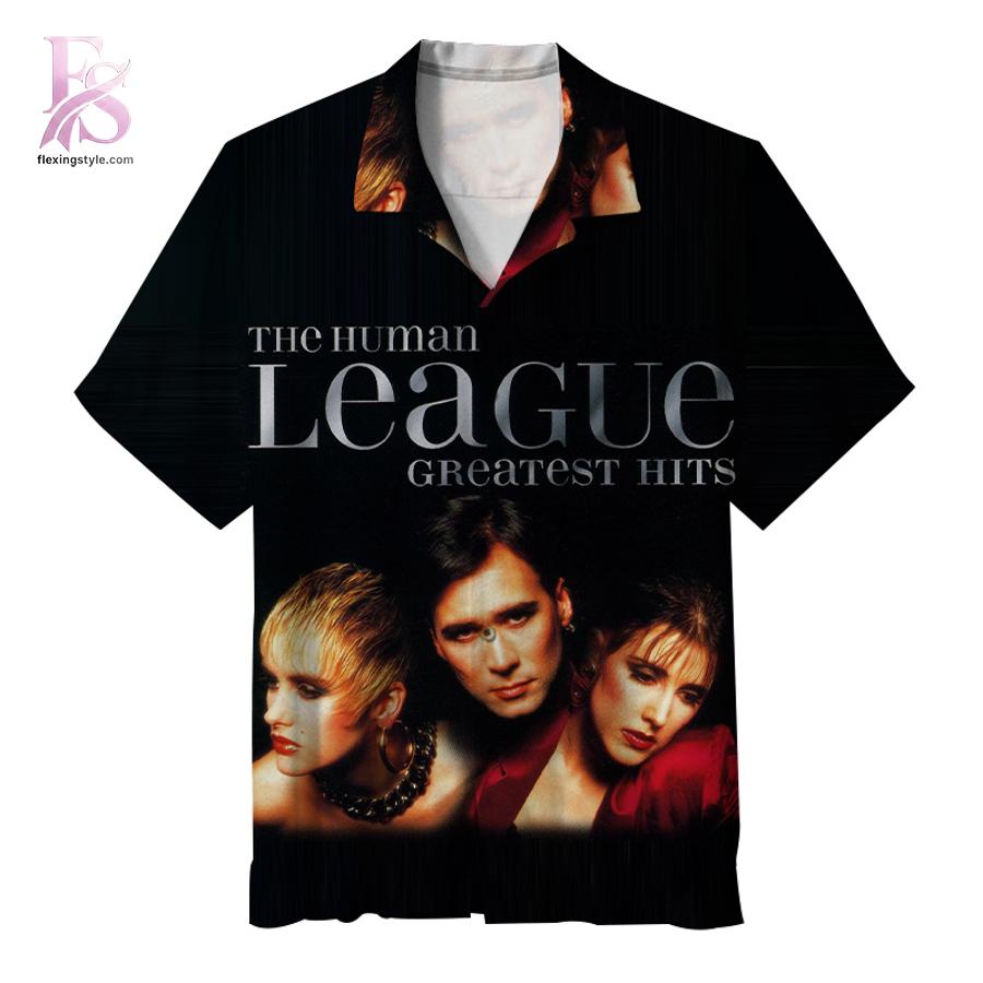 Stylish short-sleeve Hawaiian shirt ideal for summer parties and vacation outfits – The Human League Greatest Hits Hawaiian Shirt 1