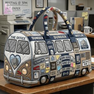 Casual outfit featuring The Office Quilted Duffle Bag 1 with modern and comfortable design.