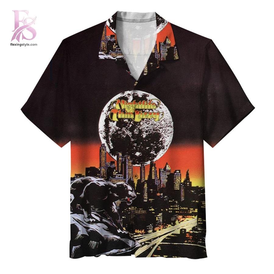 Unisex Hawaiian shirt designed with exotic floral motifs and comfortable relaxed silhouette – Thin Lizzy Nightlife Album Hawaiian Shirt 1