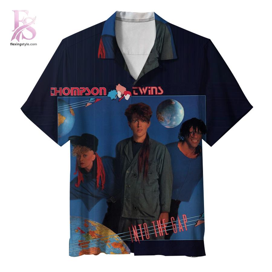 Unisex Hawaiian shirt designed with exotic floral motifs and comfortable relaxed silhouette – Thompson Twins Into the Gap Album Hawaiian Shirt 1