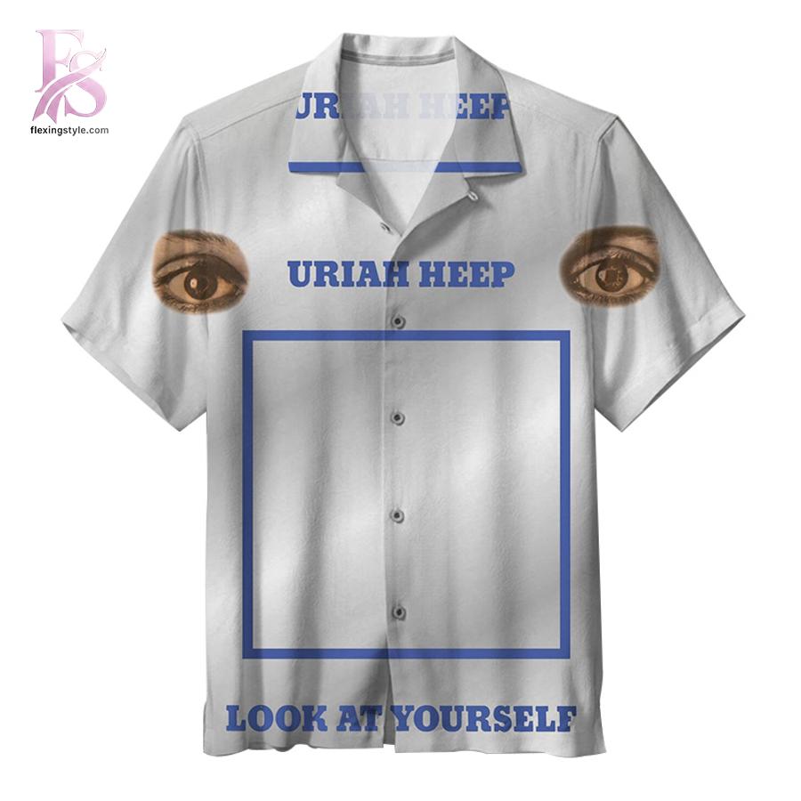 Unisex Hawaiian shirt designed with exotic floral motifs and comfortable relaxed silhouette – Uriah Heep Look at Yourself Hawaiian Shirt 1