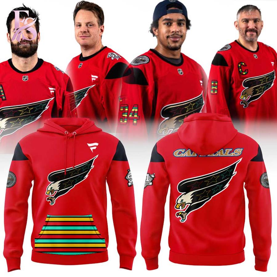 Detailed view of a fashionable apparel design in Washington Capitals Celebrating Black History Shirt 2, capturing the texture, colors, and stylish elements of the garment.