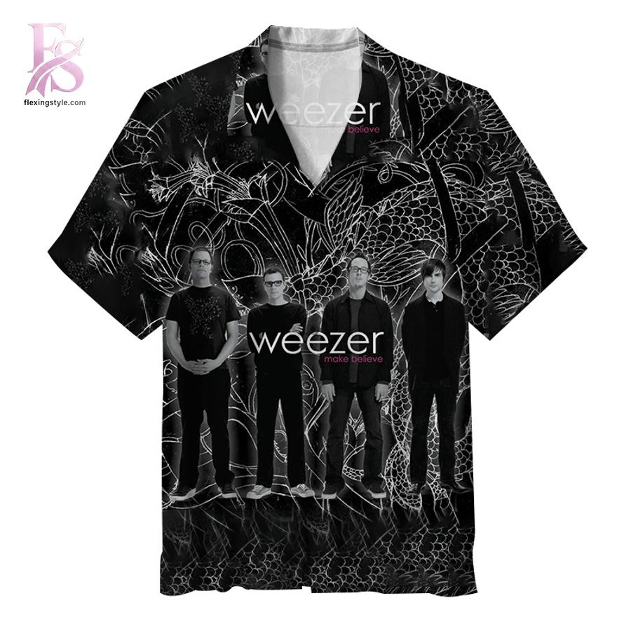 Unisex Hawaiian shirt designed with exotic floral motifs and comfortable relaxed silhouette – Weezer Van Make Believe Album Hawaiian Shirt 1