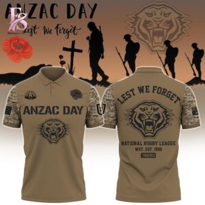 Bring new energy to your look with Wests Tigers Anzac Day Lest We Forget Polo Shirt 1.