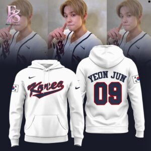 Trendy outfit showcased in Yeon Jun Korea Baseball 2026 World Hoodie 1, combining contemporary fashion style with premium materials for a standout appearance.
