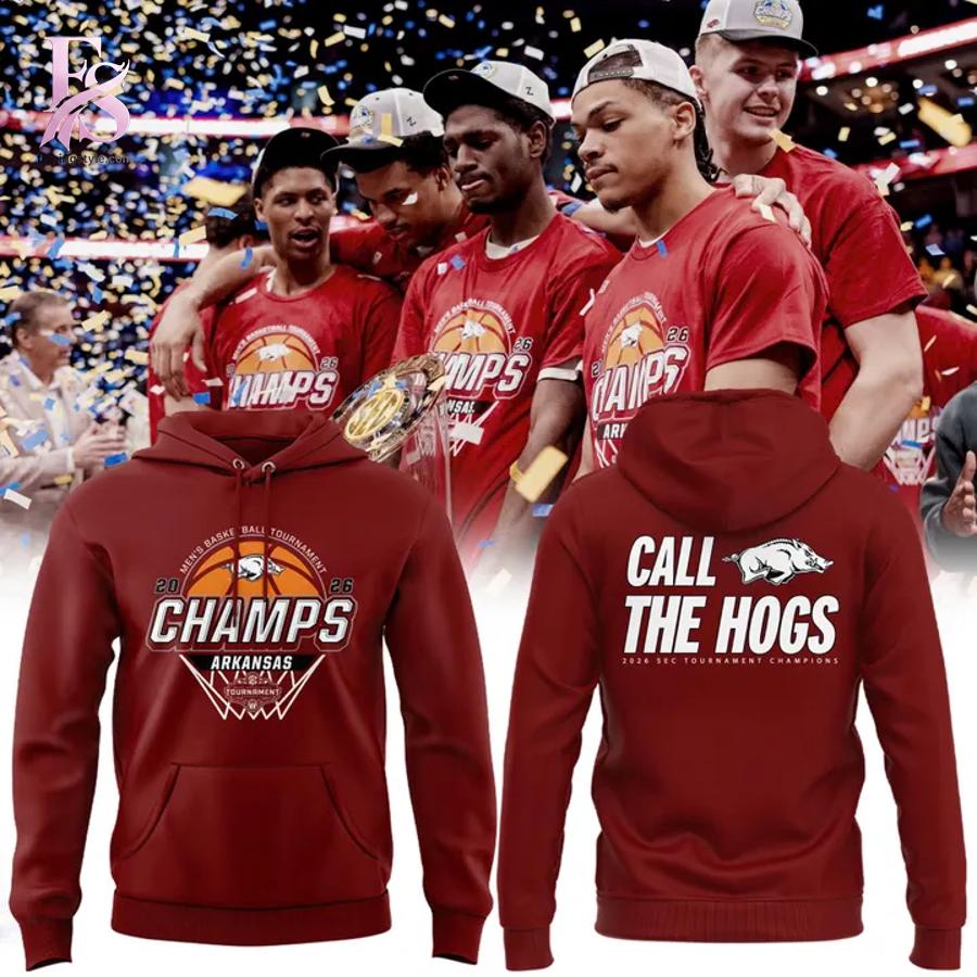 Minimalist fashion design suitable for casual and streetwear looks in 2026 SEC Tournament Champions Arkansas Razorbacks Hoodie 1