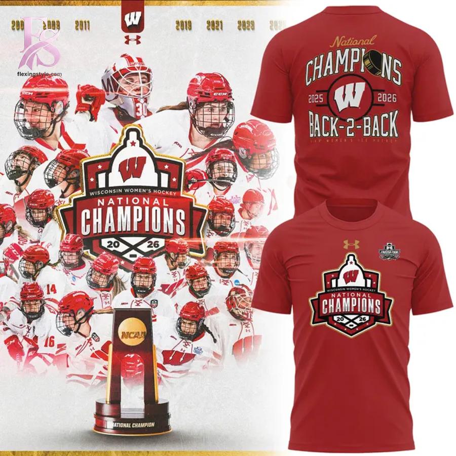 Stylish 2026 Women s Ice Hockey National Champions Back To Back Wisconsin Hockey T Shirt 1 product with modern design and comfortable fit