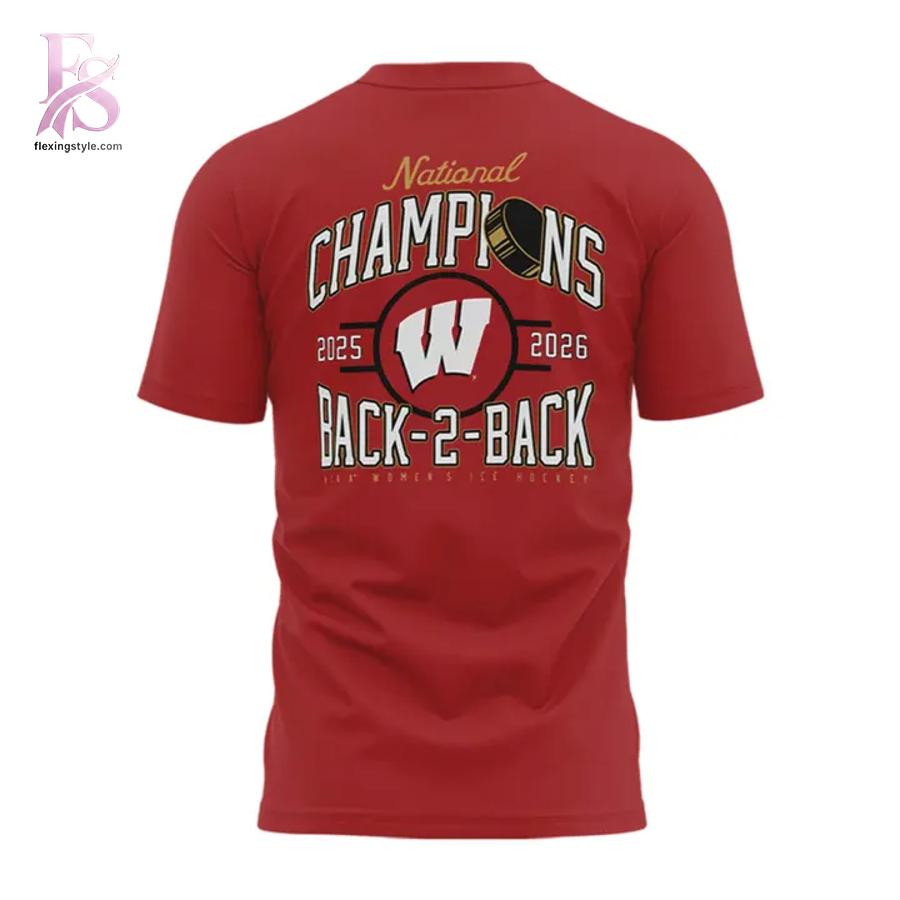 Stylish 2026 Women s Ice Hockey National Champions Back To Back Wisconsin Hockey T Shirt 3 product with modern design and comfortable fit